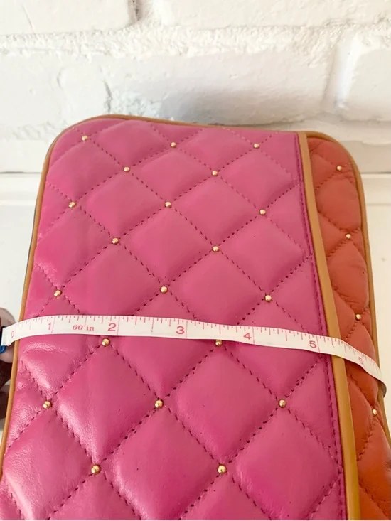 Vintage Quilted Color Block Multi-Color Leather Studded Tassel Crossbody Bag - Picture 16 of 17